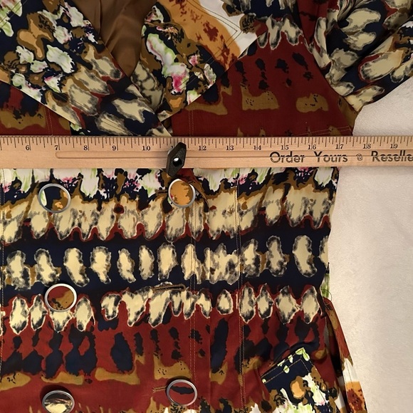 Vertigo Paris Trench Pea Coat Belted Lined Jacket Colorful Artsy Unique Women XS - Picture 10 of 11